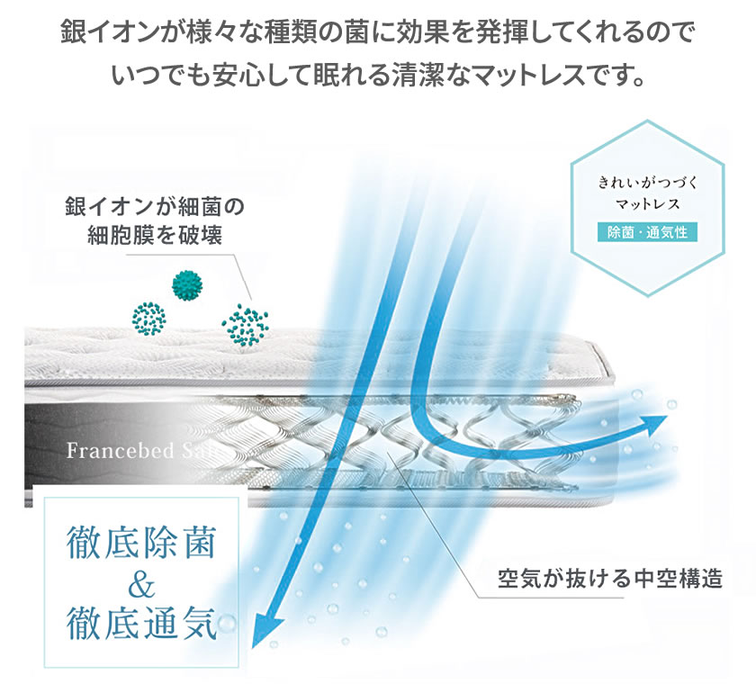 ＼エントリーでポイント12倍★4/1限定/ フランスベッド 高密度連続スプリングマットレス セミダブル 除菌機能糸 アグリーザ プロ・ウォール仕様 LT-5500α 国産 日本製 francebed マルチラススーパースプリング 2年保証 フランスベット [2]