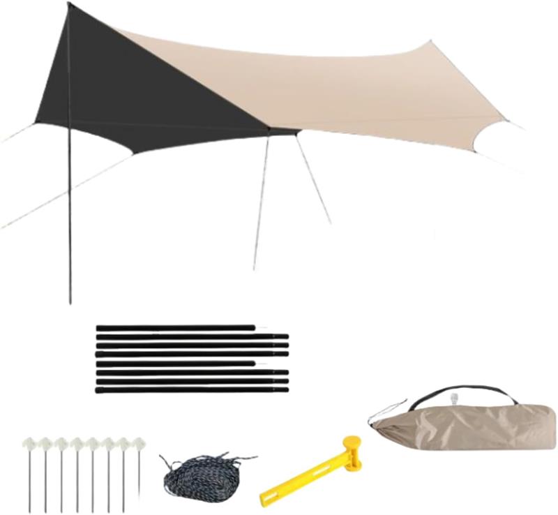 タープ 天幕 防水タープ 大型 アップグレード サンシェルター テント ループ8箇所 軽量 紫外線対策 UVカット レコードのコーティング 防雨・防風・日除け キャンプ アウトドア 収納ケース付