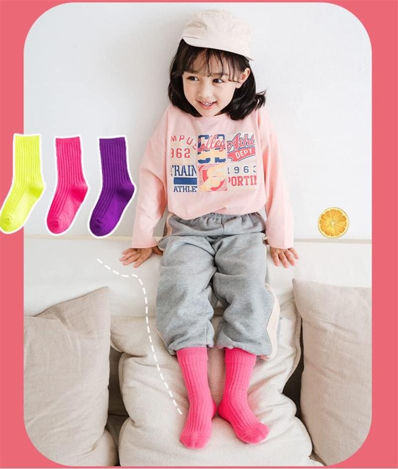 子供服 こども服 靴下 ソックス 子供用靴下 3足セット 蛍光 ビビッドカラー リブ 無色 単色 女の子 女子 男の子 男子 ボーイズ ガールズ キッズ ジュニア