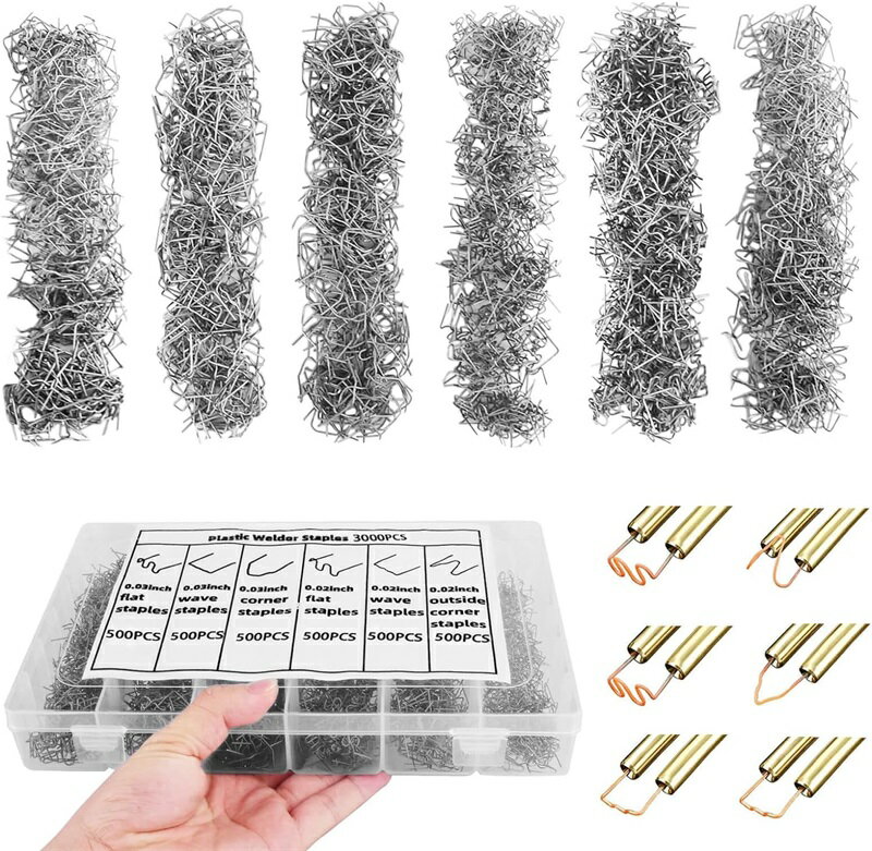 プラスチック 溶接機用 3000pcs 6種類 収納ボックス付き 溶接ステープル プラリペアキット 溶接用 修理..
