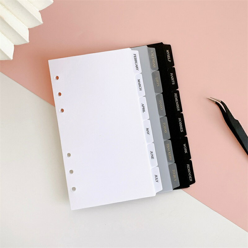 楽天フラワーショップ仕切カード A5 A6 インデックスカード ラベル付き PP製 ファイル インデックスシート 黒 仕切りa5 防水性と耐久性 手帳 ノート ジャーナル用 学習 オフィス用品