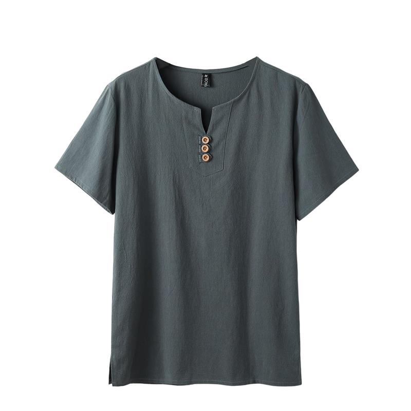 乐天商城 - メンズ tシャツ 半袖 夏 綿麻100% 無地 vネック ゆったり おしゃれ 大きいサイズ