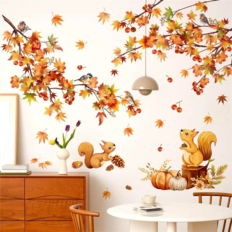 ウォールステッカー もみじ 紅葉 狐 兎 リス カボチャ 壁紙 シール 部屋 剥がせる ウォールシール 秋 飾り インテリア 店舗 おしゃれ 子供部屋 壁 幼稚園 保育園 かわいい シール