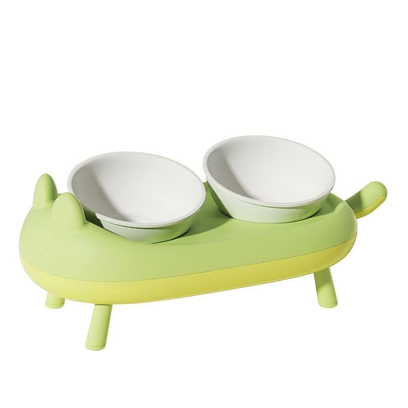 猫用食器 餌台 折りたたみ式 陶器ボウル 3色 滑り止めシリコンパッド 漏れ防止ガードレール インストー..