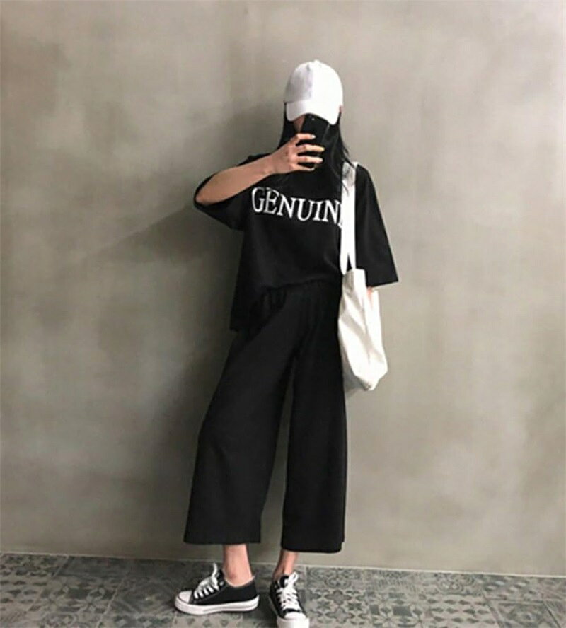 セットアップ 半袖 パンツ 九分丈 レディース 上下セット 2点セット カジュアル ゆったり 体型カバー 春 夏 hurawashop-10016164 フラワーショップ サンプル画像2
