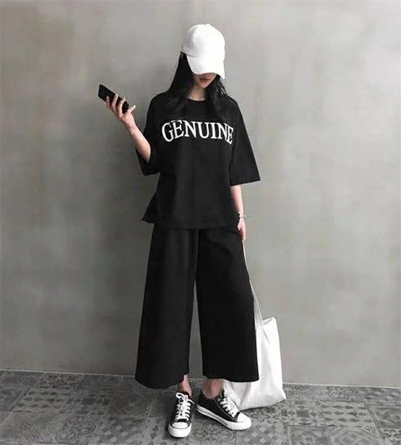 セットアップ 半袖 パンツ 九分丈 レディース 上下セット 2点セット カジュアル ゆったり 体型カバー 春 夏 hurawashop-10016164 フラワーショップ サンプル画像3
