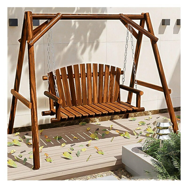 当社の木製屋外スイングチェアはスタイリッシュで快適で、傾斜したデザインと幅広のスラットシートにより、通気性があり快適なので、読書したり、リラックスしたり、友達と屋外で何時間も楽しんだりできます。 製品パラメータ: 名前: 木製ブランコ サイズ: 214*138*162cm 製品重量：43kg パッキングリスト：無垢材Aフレーム* 1、無垢材ベンチ* 1、吊り下げ用金属フック、取扱説明書* 1 注記： 1.この商品は2つのパッケージで発送されますので、同時に到着しない場合はしばらくお待ちください。 2.測定ツールが異なるため、1〜3mmの測定誤差はご了承ください。 3.モニターや照明効果の違いにより、実際の商品の色は写真の色と多少異なる場合があります。 自然を体験: お金をかけずに、この素朴なブランコに夢中になるでしょう。肘掛け付き木製2人掛け二人掛け椅子付きスイングベンチ。天然無垢材で作られたこのスイングセットは、このポーチスイングで素朴な雰囲気を与えます。素朴な丸太小屋スタイルは、裏庭や庭園スペースに田舎の魅力をもたらします。 ? 無垢材フレーム：この屋外ブランコは高品質の無垢材で作られており、表面は細かく加工されており、耐腐食機能があります。 A フレーム設計により、このスイングは安定性と耐久性があり、頑丈な金属フックでシートに取り付けられています。当社のテストでは、製品は200kgの重量に耐えることができます。家族や友人を招待して、余暇の時間を楽しんでください。 ? 人間味のあるデザイン：このガーデンスイングチェアの座面と肘掛けの曲線的なデザインにより、不快感を感じることなく快適に座ることができます。正しい角度でスイングすると、追加のクッションを上に置いて快適さが増し、昼夜を問わずこの新しいパティオスイングを楽しむことができます。 ? 安全なスイング範囲：この頑丈な自立型ガーデンスイングチェアは、自然に滑らかな表面を備えており、スムーズでゆっくりとしたスイングアクションを提供します。ストレートログアタッチメントがシートをフレームに固定し、スイングに安定した可動域を与えます。 ? 取り付け簡単: このブランコ木製キットには、無垢材のAフレーム、無垢材のベンチ、吊り下げ用の金属製フック、および必要なすべての金具が含まれています。簡単に組み立てられる説明書が付属しています。 (ご注意：この商品は2つのパッケージで発送されますので、同時に到着しない場合はしばらくお待ちください。)