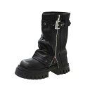 ロングブーツ レディース 靴 シューズ ブーツ 厚底ブーツ ワイドシルエット サイドジッパー ベルトデザイン ラウンドトゥ カジュアル お出かけ おしゃれ 美脚 脚長 女性 ファッション 膝下