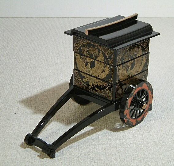 山中漆器 重箱御所車 鳳凰の柄 黒/赤