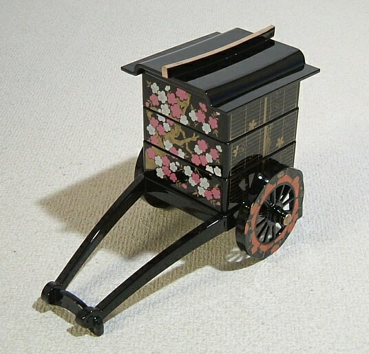 山中漆器 重箱御所車 千年桜の柄