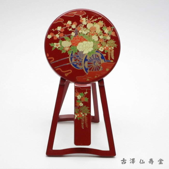 山中漆器 二枚合わせ鏡 手鏡と鏡台のセット 花車の紹介画像2