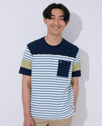 Hush Puppies（ハッシュパピー） ボーダー異素材切替Tシャツ【キングサイズ】【メンズ】半袖