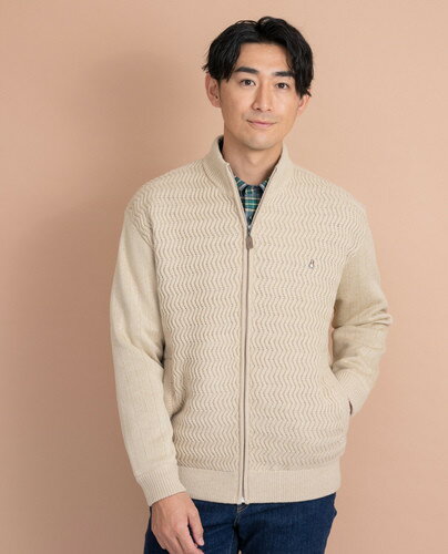 【SALE】Hush Puppies（ハッシュパピー） ニットHB 地柄全開ZIPブルゾン【キングサイズ】　メンズ　長袖