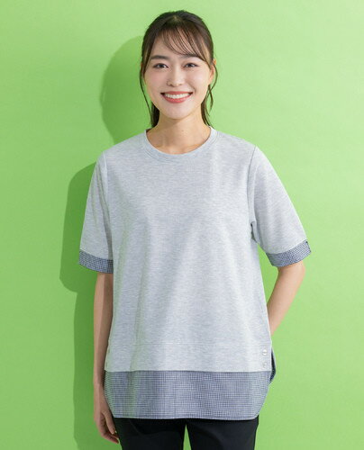 Hush Puppies（ハッシュパピー） 裾チェック切替プルオーバー　レディス　半袖