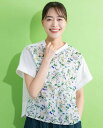 【SALE】Hush Puppies(ハッシュパピー) 切替花柄Tシャツ 半袖 レディス