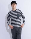 Hush Puppies(ハッシュパピー) ボーダー天竺上下セット メンズ 長袖 ロング パジャマ 部屋着