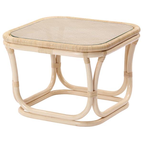 商品詳細（サイズ）■天板：ガラス■フレーム：籐　天然木（ラッカー塗装）■サイズ：W550×D550×H400■補足：完成品／カラー選択【注意事項】※天然素材を使用している為、大きさ、重量、色味に若干の個体差がございます。北海道、沖縄、離島及...