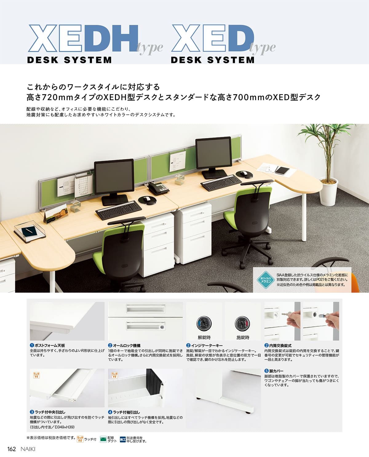 法人様限定 ナイキ(NAIKI) テーブル XEDH型 平デスク 浅型引出付 D700 [3]