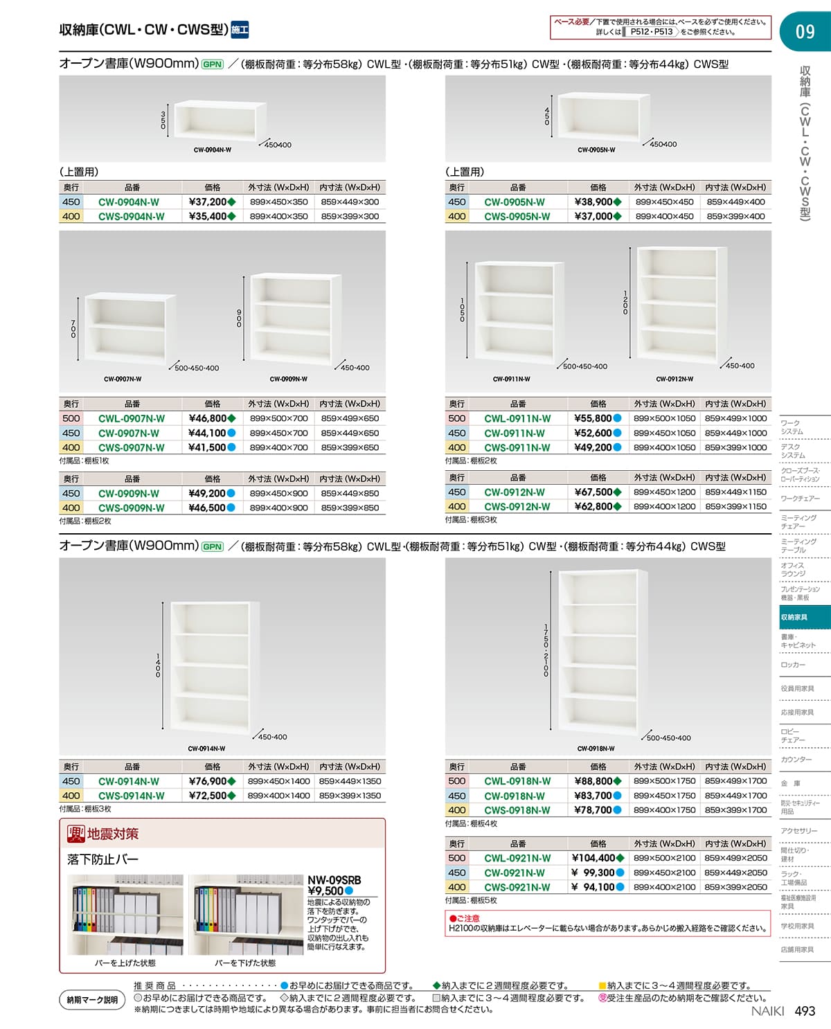 法人様限定 ナイキ(NAIKI) キャビネット オフィス家具 書庫 CW-0921N-W [2]