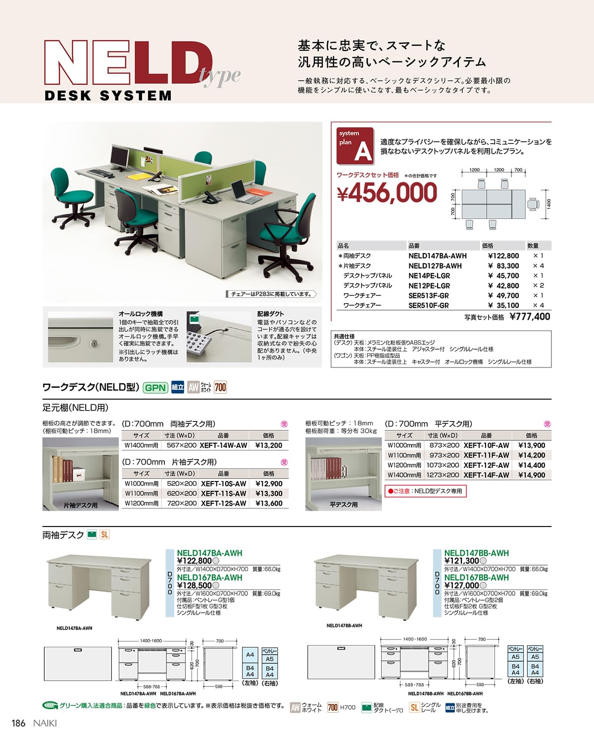 法人様限定 ナイキ(NAIKI) テーブル NELD型 片袖デスク Bタイプ [3]