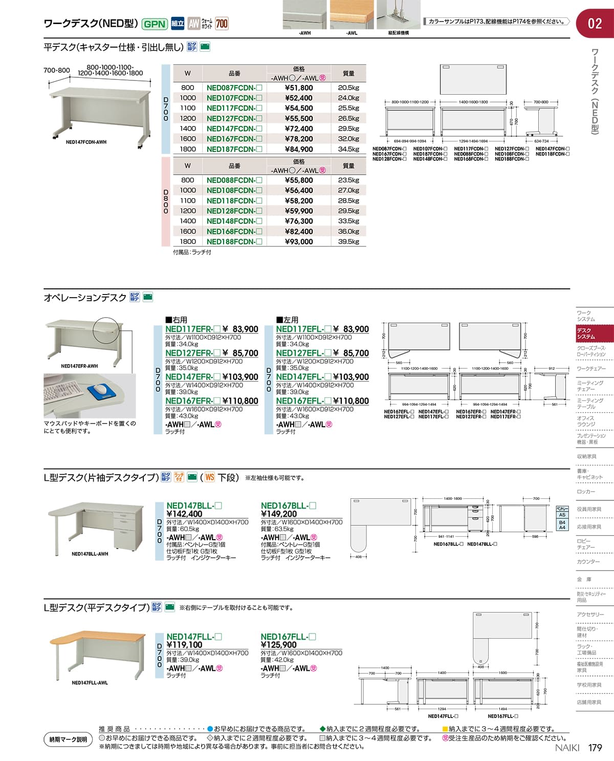 法人様限定 ナイキ(NAIKI) テーブル NED型 L型デスク 平デスクタイプ [2]