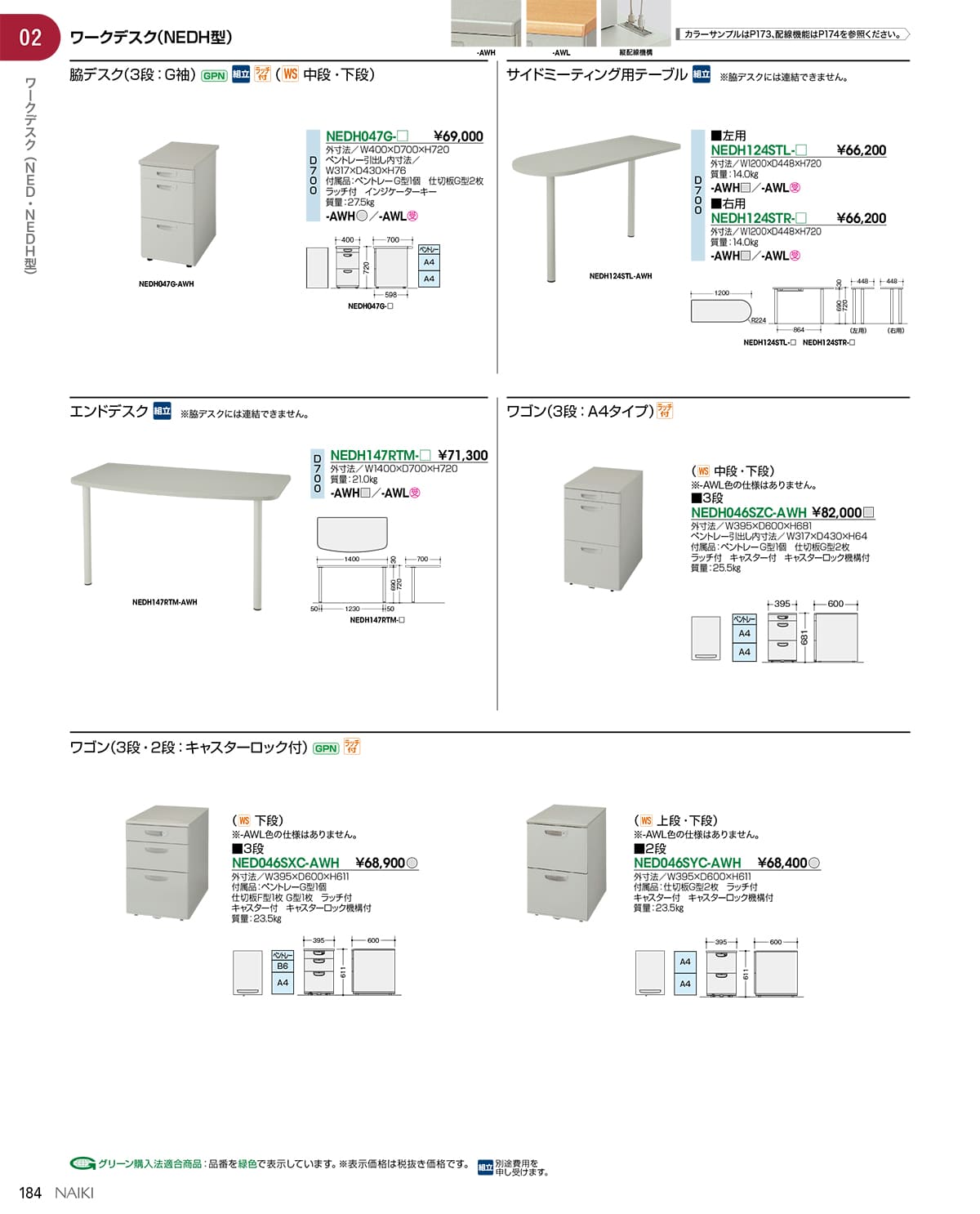 法人様限定 ナイキ（NAIKI） テーブル NEDH型 エンドデスク