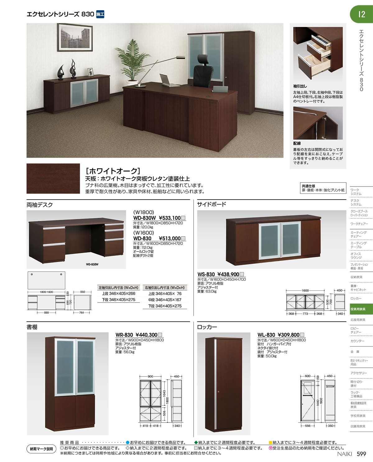 法人様限定 ナイキ(NAIKI) キャビネット オフィス家具 書庫 エクセレントシリーズ830 WR-830