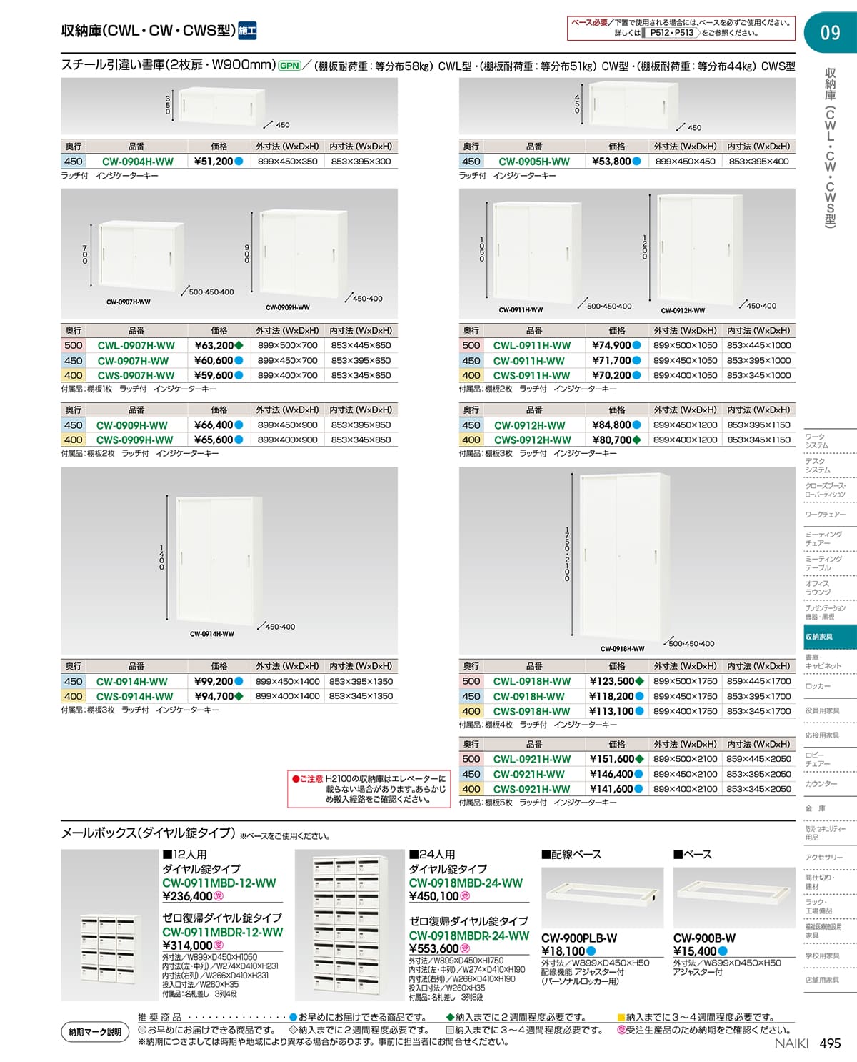 法人様限定 ナイキ(NAIKI) キャビネット オフィス家具 書庫 CWL-0907H-WW 引違い戸 [2]