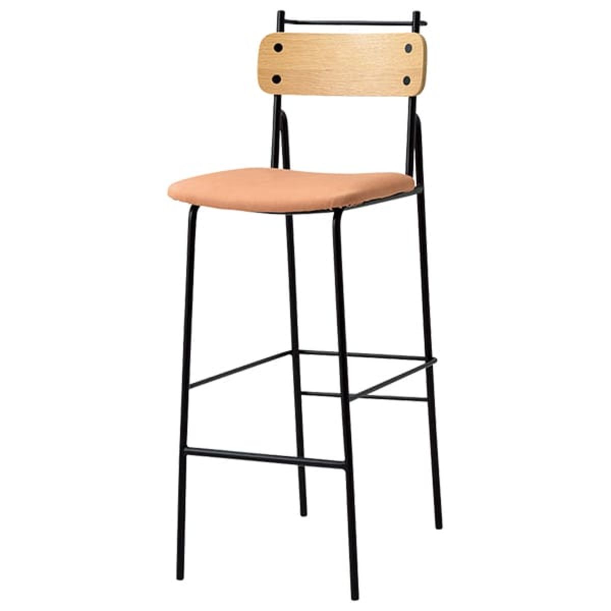 商品詳細（サイズ）■主材：スチールパイプ（粉体塗装　ブラック）■背部：オーク突板成形合板■サイズ：W380×D505×H1025（SH725）■補足：完成品／張地選択／脚カット可【注意事項】※合板木口には色の濃い材やパテ埋め等も混じります。...