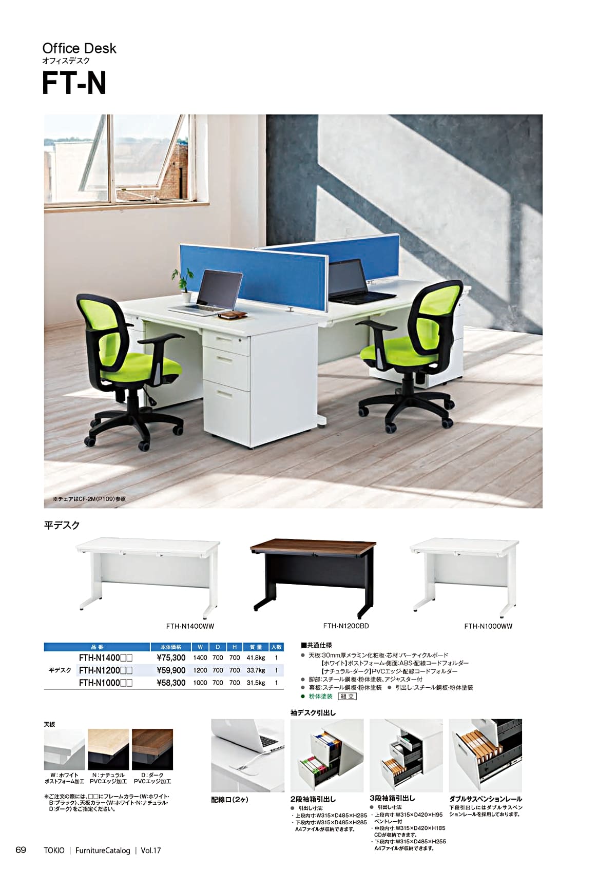 法人様限定 藤沢工業 テーブル FTS 両袖デスク 3段袖引出し×2 [2]