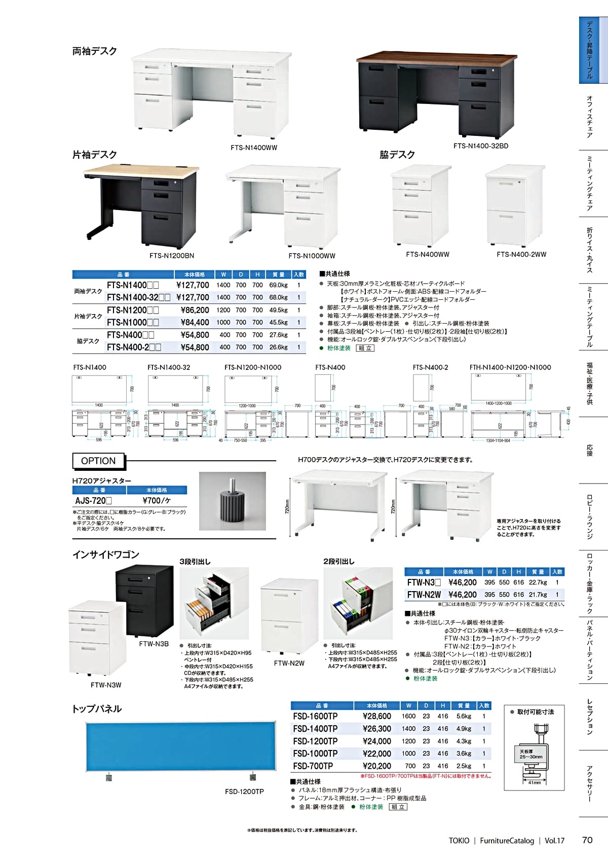 法人様限定 藤沢工業 テーブル FTS 両袖デスク 3段袖引出し×2 [3]