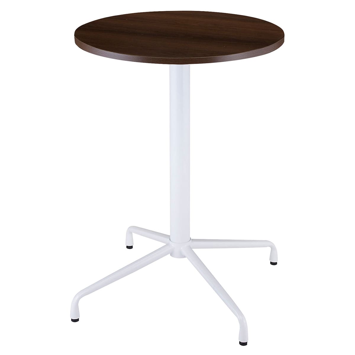 商品詳細（サイズ）■天板：低圧メラミン化粧板■芯材：パーティクルボード■エッジ：PVCエッジ■支柱・脚部：スチールパイプ（粉体塗装） アジャスター付■重量：14.2kg（φ750）／17.1kg（φ900）■サイズ：φ750～900×H1000■天板厚：25mm■補足：お客様組立品／サイズ選択／カラー選択北海道、沖縄、離島及び中継を伴う場合は、追加送料が必要ですので別途ご案内致します。天板カラーホワイトナチュラルダークウッド脚部カラーホワイトブラック