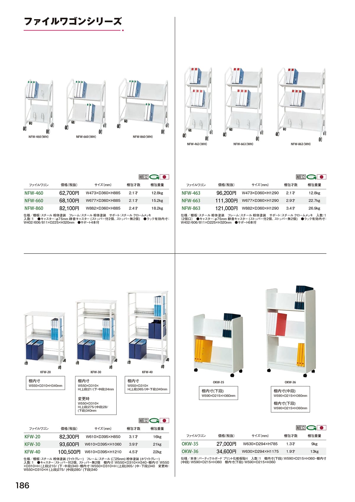 法人様限定 弘益 オフィス家具 事務所備品 NFW-463 ファイルワゴン