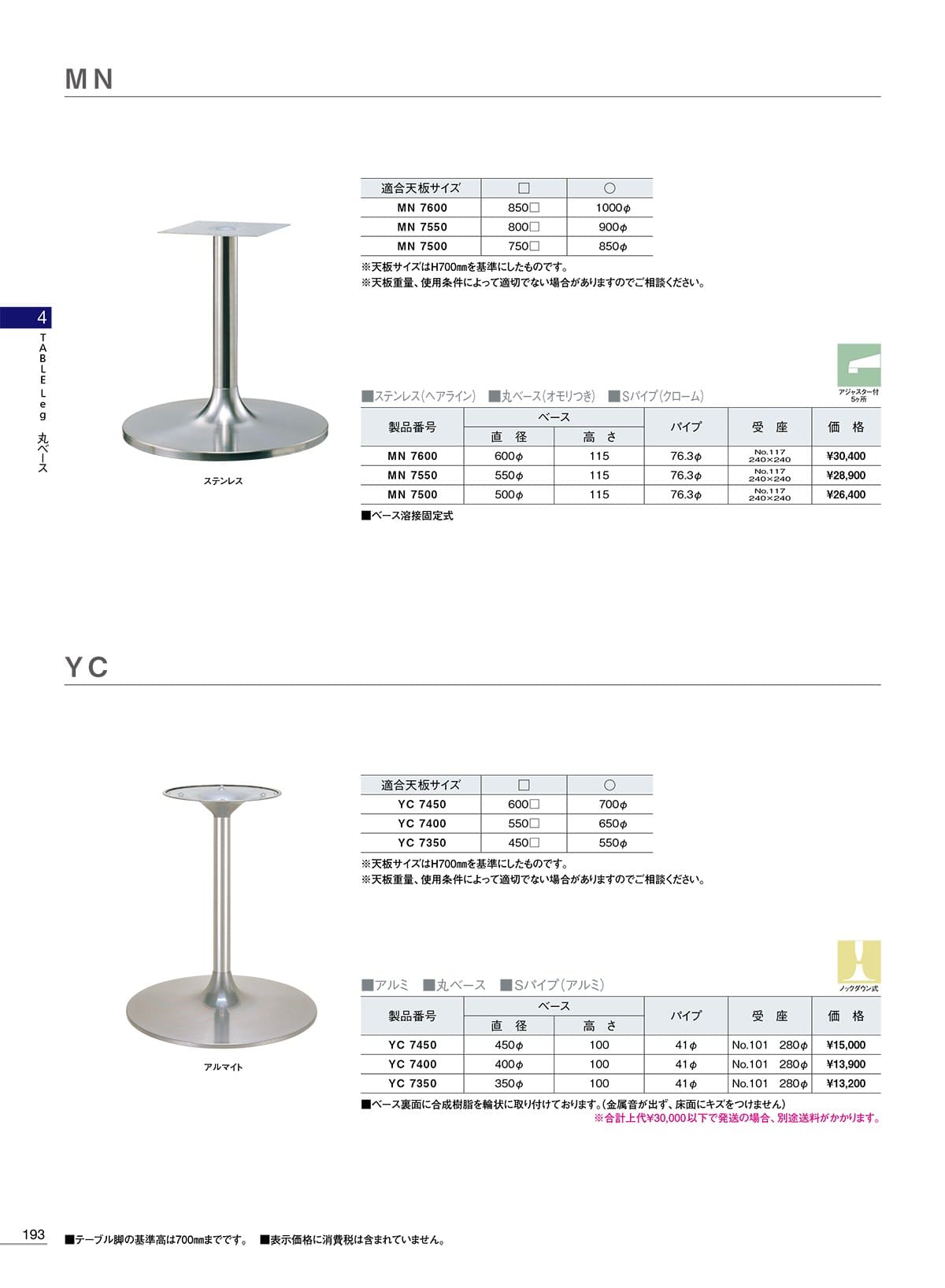 法人様限定 大和金属 丸ベース脚 その他テーブル脚 MN 7500