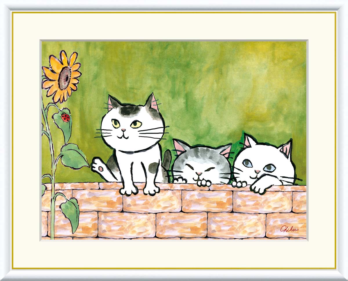 絵画 インテリア 部屋 玄関に飾る絵画 風水 インテリア アートパネル 額入り ねこ ネコ 52×42cm 壁掛け 絵 額入り リビング アートポスター おしゃれ 壁飾り 新築祝い プレゼント 友人 額絵 金運 ライジング