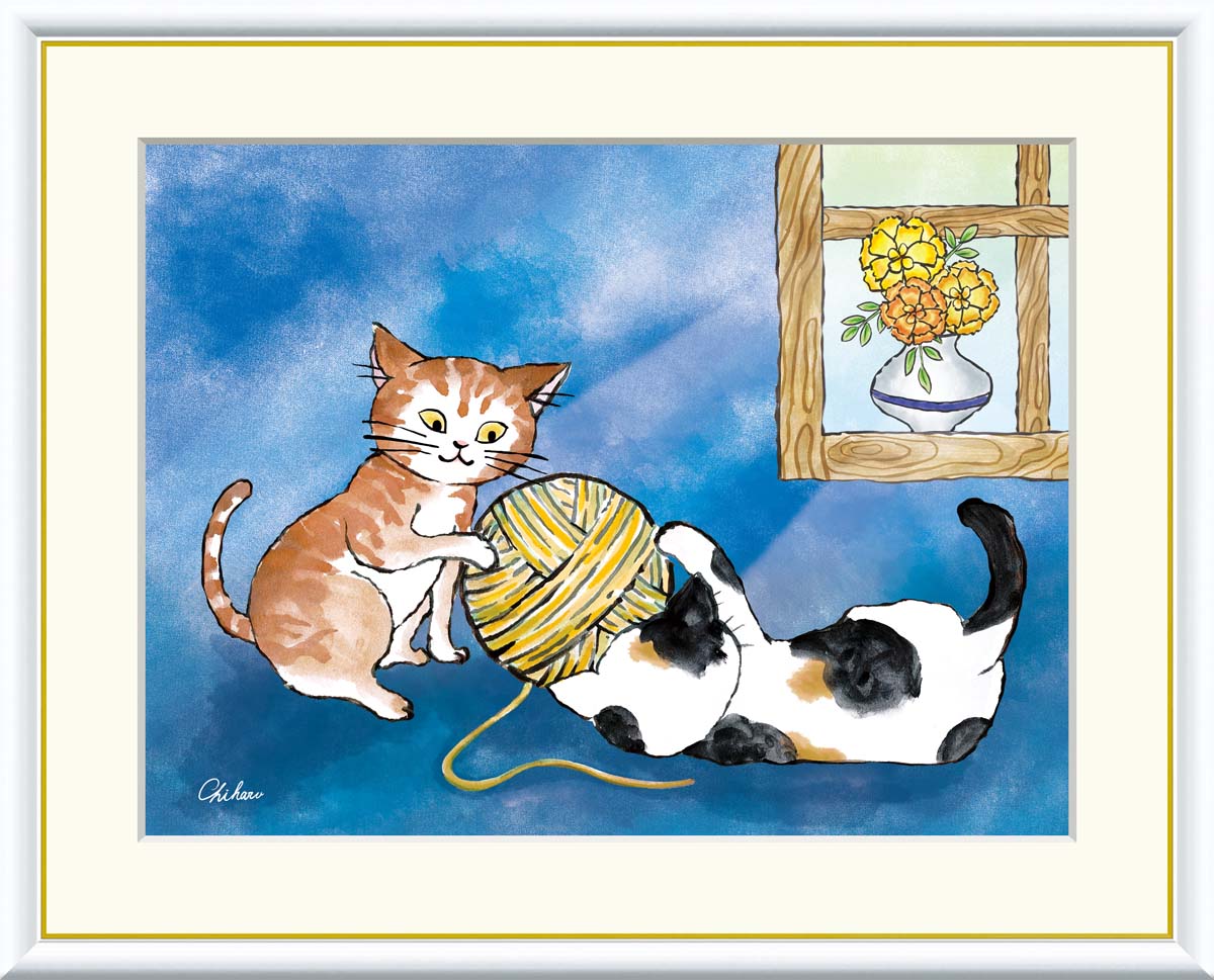 Rakuten - 絵画 インテリア 部屋 玄関に飾る絵画 風水 インテリア アートパネル 額入り ねこ ネコ 52×42cm 壁掛け 絵 額入り リビング アートポスター おしゃれ 壁飾り 新築祝い プレゼント 友人 額絵 金運 ライジング