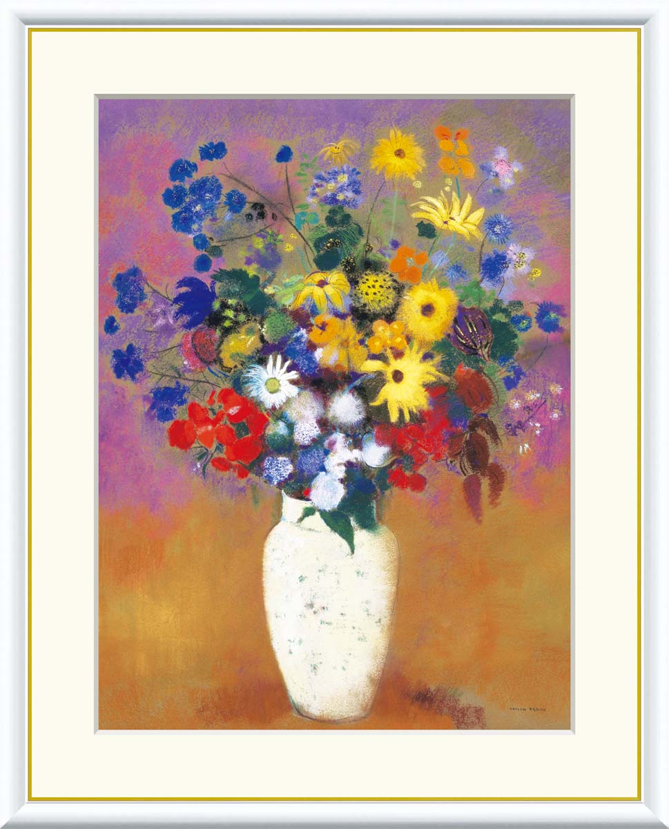 Rakuten - 絵画 インテリア 部屋 玄関に飾る絵画 風水 花 ブーケ インテリア アートパネル 額入り ルドン 52×42cm 壁掛け 絵 額入り リビング アートポスター おしゃれ 壁飾り 新築祝い プレゼント 友人 額絵 金運 ライジング