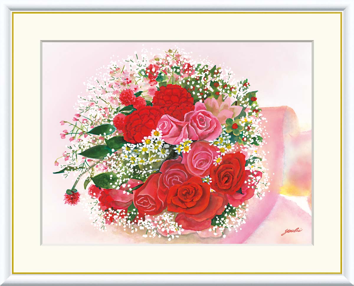 Rakuten - 絵画 インテリア 部屋 玄関に飾る絵画 風水 インテリア アートパネル 額入り 花 ブーケ 52×42cm 壁掛け 絵 額入り リビング アートポスター おしゃれ 壁飾り 新築祝い プレゼント 友人 額絵 金運 ライジング