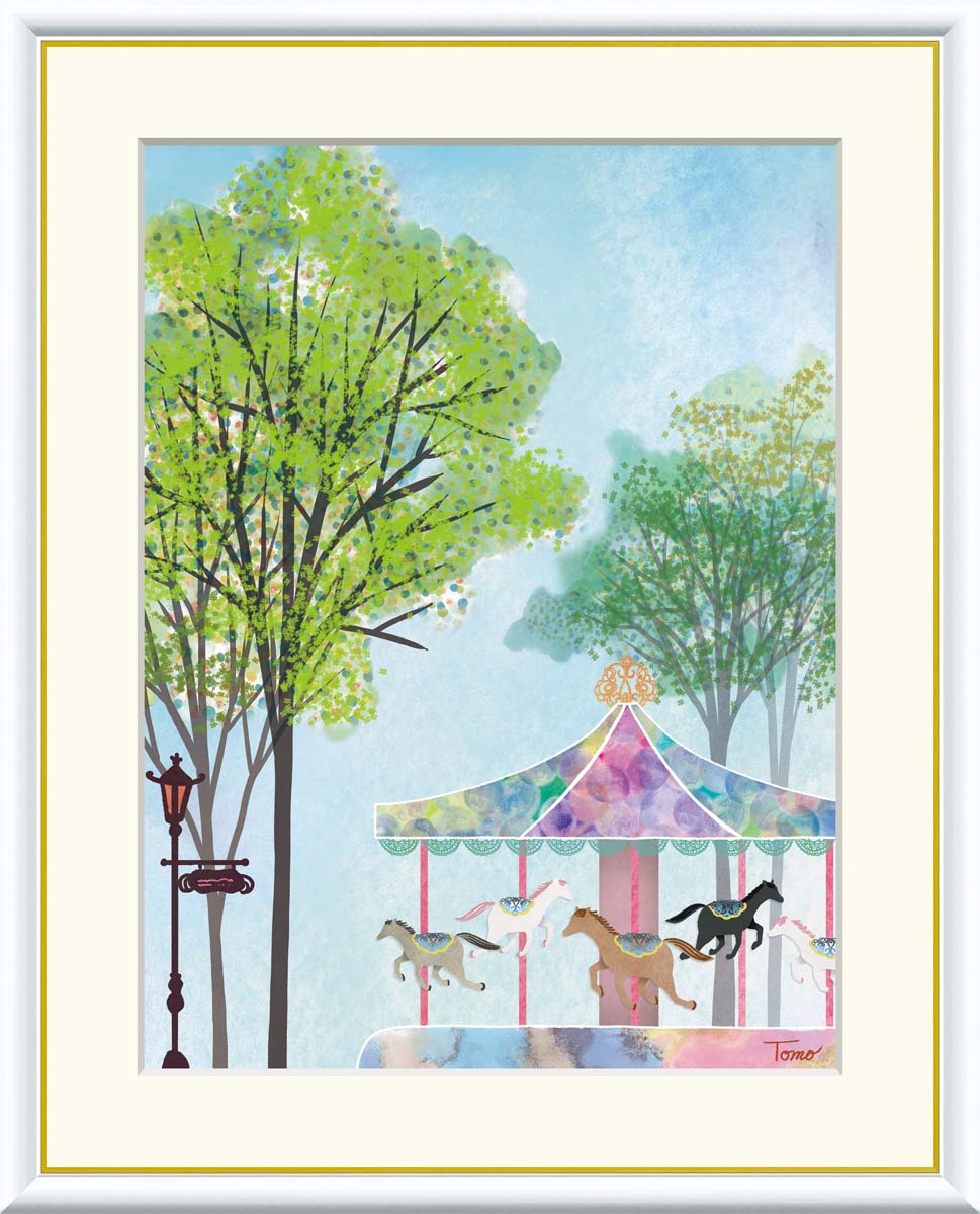 樂天商城 - 絵画 インテリア 部屋 玄関に飾る絵画 風水 インテリア アートパネル 額入り 街路樹 風景 メリーゴーランド 52×42cm 壁掛け 絵 額入り リビング アートポスター おしゃれ 壁飾り 新築祝い プレゼント 友人 額絵 金運 ライジング