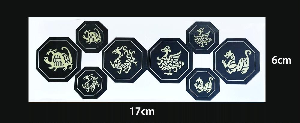 八卦鏡ステッカーと四神獣ステッカー2枚セット 風水ステッカー ステッカー 風水 八卦鏡 四神獣 化殺 金運 ライジング
