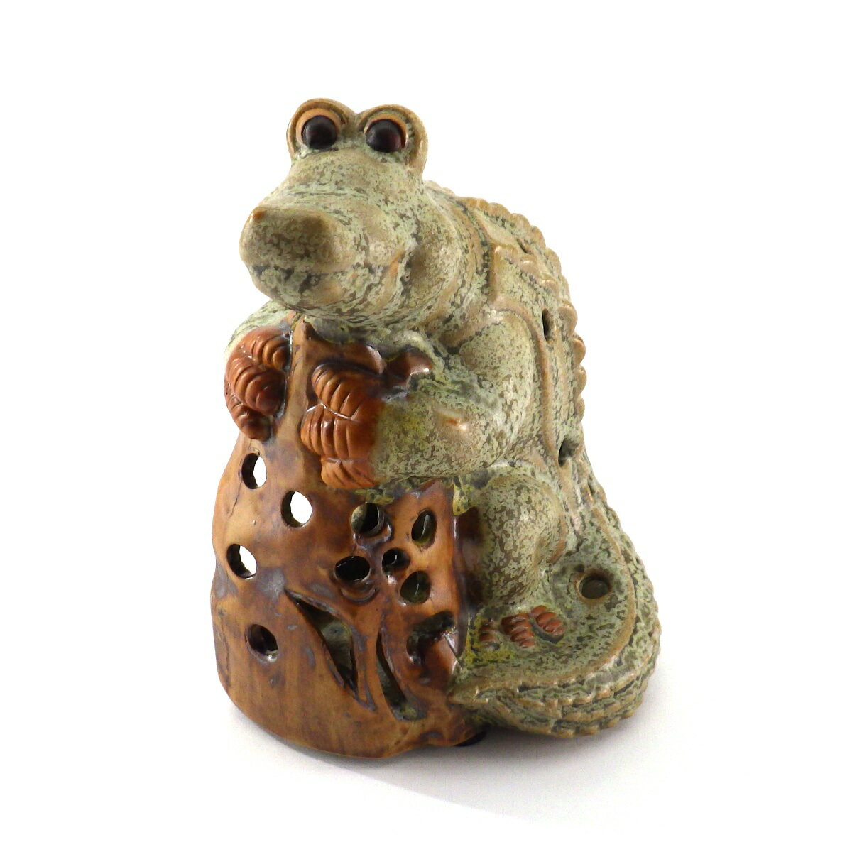 風水 庭 ワニ 置物 陶器 可愛い キャンドルホルダー インテリア 風水火山 風水グッズ 開運祈願 中国雑貨 2025 ポイント消化 【和に輪に(ワニ)くん】