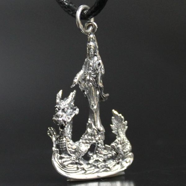 龍上観音 シルバーアクセサリー 龍 ネックレス メンズ レディース 通販 風水グッズ 開運祈願 風水火山 風水 2026 【風水龍上観音ネックレス】