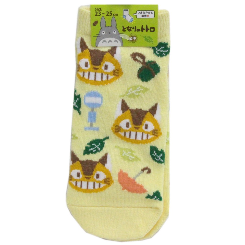 となりのトトロ スニーカー丈ソックス ぎっしりネコバス フェイス柄 23-25cm イエロー