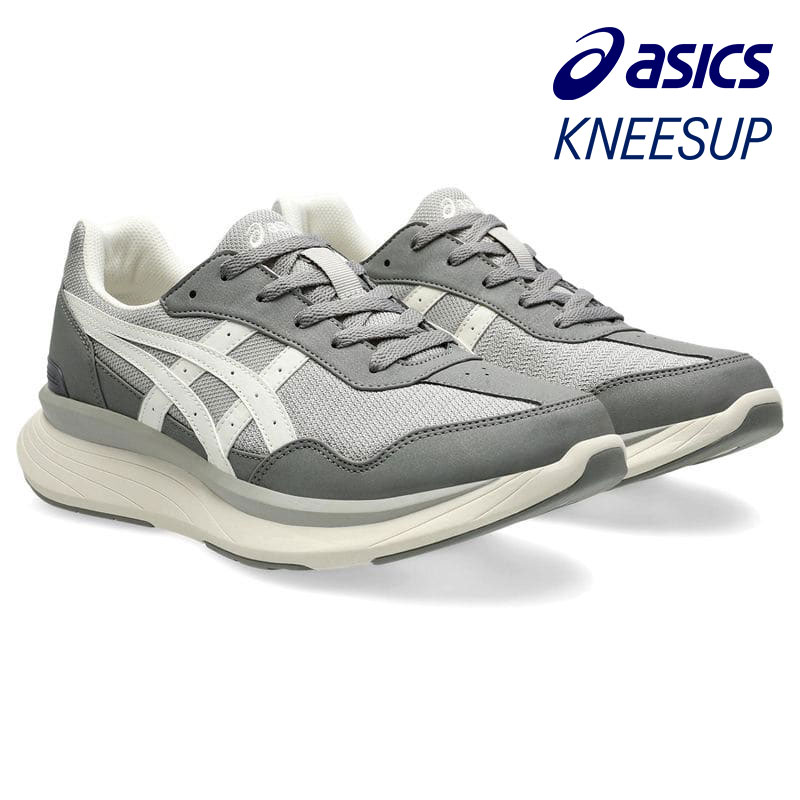 ウォーキングシューズ KNEESUP 4E asics [ グレー オフホワイ ニーズアップ メンズ アシックス ラウンドトゥ 靴 スニーカー コンフォートシューズ 紐 紐靴 レースアップ 膝に優しい O脚にお悩み 転びにくい 転び ころび 外反母趾 メッシュ 衝撃緩和 クッション ]