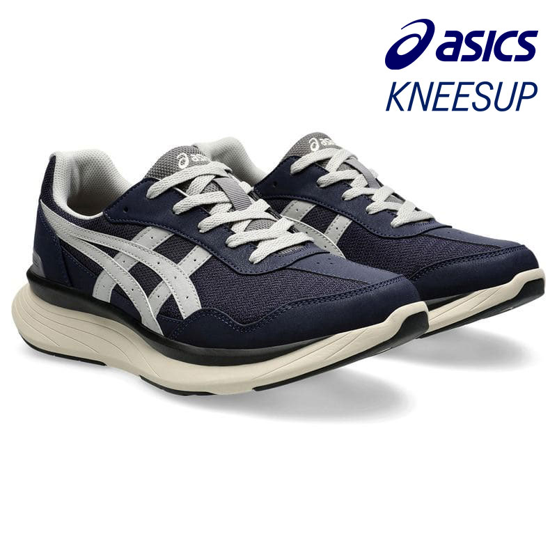 ウォーキングシューズ KNEESUP 4E asics [ ネイビー グレー ニーズアップ メンズ アシックス ラウンドトゥ 靴 スニーカー コンフォートシューズ 紐 紐靴 レースアップ 膝に優しい O脚にお悩み 転びにくい 転び ころび 外反母趾 メッシュ 衝撃緩和 クッション ]