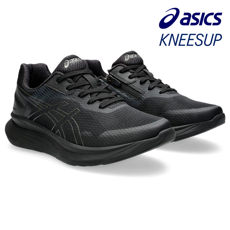 ウォーキングシューズ KNEESUP 4E asics [ ブラック メタリックグレー ニーズアップ メンズ アシックス ラウンドトゥ 靴 スニーカー コンフォートシューズ 紐 紐靴 レースアップ 膝に優しい O脚にお悩み 転びにくい 転び ころび 外反母趾 メッシュ 衝撃緩和 クッション ]