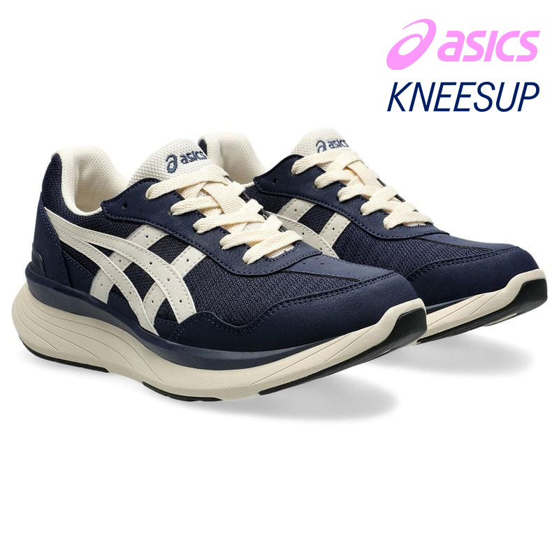 楽天ビジネスシューズのシューカフェ＼3倍ポイント／ ウォーキングシューズ KNEESUP 3E asics [ ネイビーブルー ベージュ ニーズアップ レディース アシックス ラウンドトゥ 靴 スニーカー コンフォートシューズ 紐 紐靴 レースアップ 膝に優しい O脚 転びにくい 転び 外反母趾 メッシュ 衝撃緩和 クッション ]