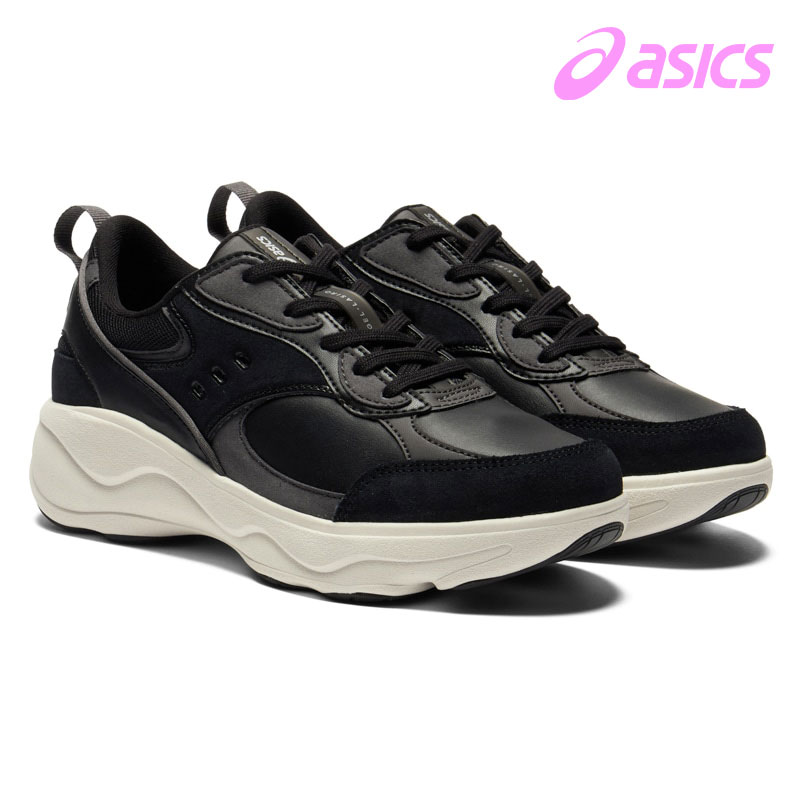 ウォーキングシューズ GEL-LASIRO 2E asics [ ブラック ブラック ゲルラシーロ レディース アシックス ラウンドトゥ 靴 スニーカー コンフォートシューズ 紐 紐靴 レースアップ レザー 本革 衝撃吸収 クッション安定 ]