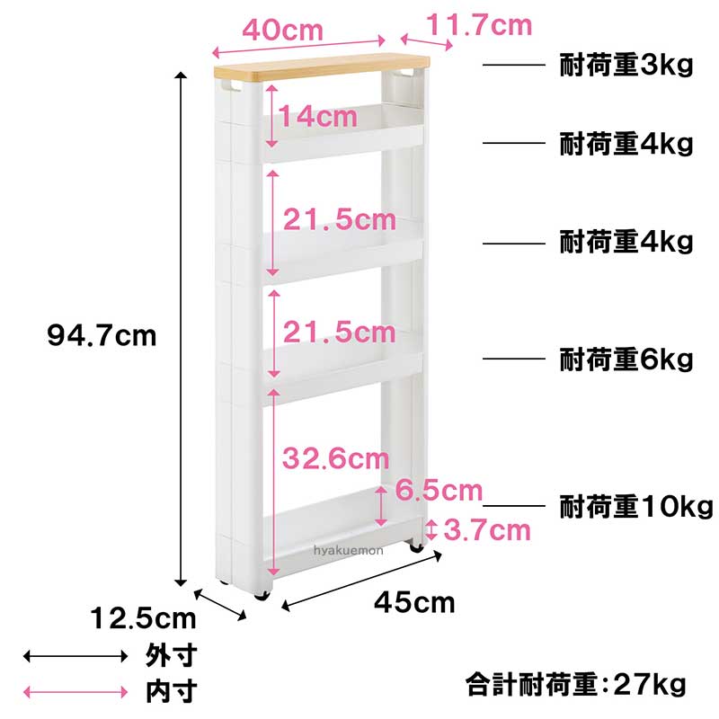 キッチン 隙間収納 ワゴン 収納 スリム キッチンラック 収納棚 収納ラック 棚 【送料無料】 スマートワゴンFit WT45-5段 F2541 hyakuemon-10013091 ひゃくえもんプラス 楽天市場店 サンプル画像2