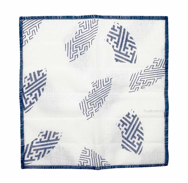 かや織ふきん 和柄 ふきん 藍色 紗綾形 × 扇